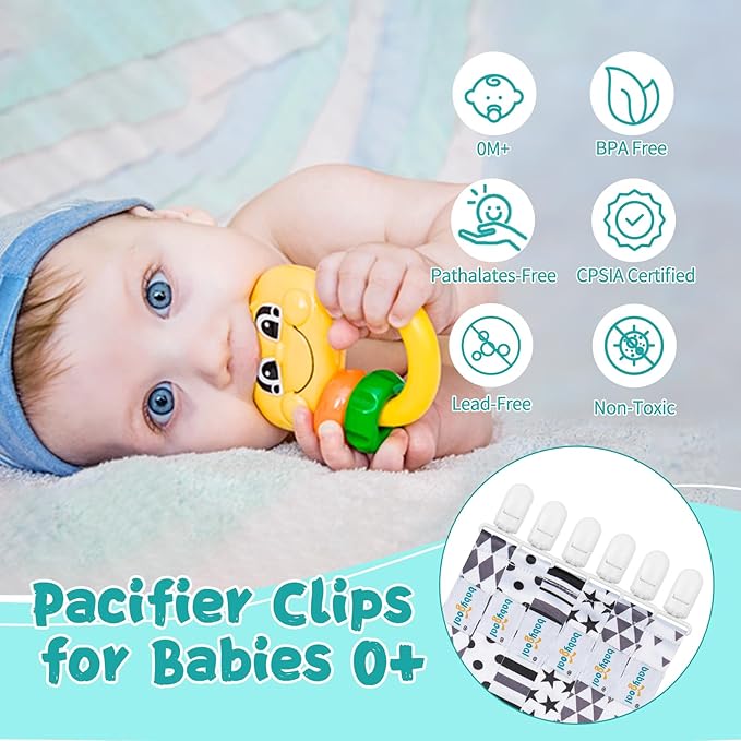 babygoal Neutral Pacifier Clips, 6 Pack Binky Paci Holder Clips Leashes Fits for Most Baby Pacifiers and Binkies