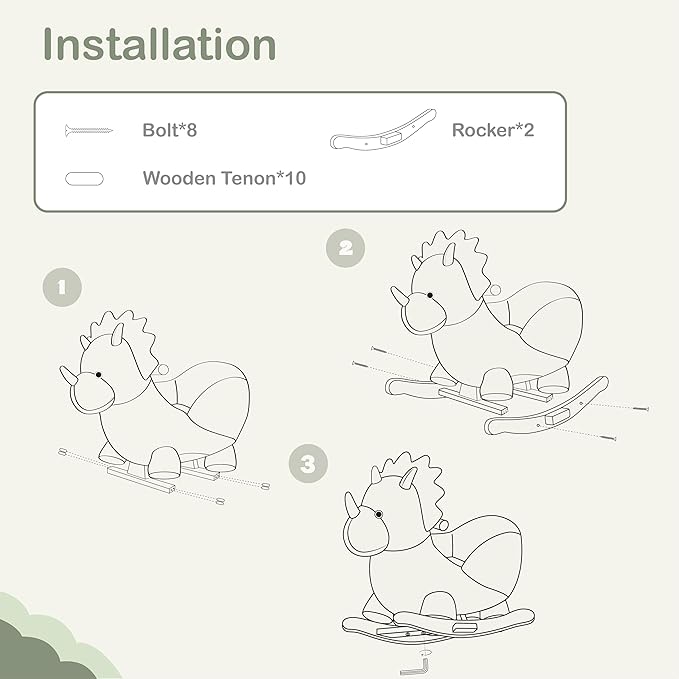 Rock My Baby Rocking Horse Green Dinosaur with Chair, Plush Stuffed Animal Rocker for Toddlers 1-3, Baby Rocker with Sweet Music, Wooden Rocking Horse Baby Animal Rocker,CPC Certified