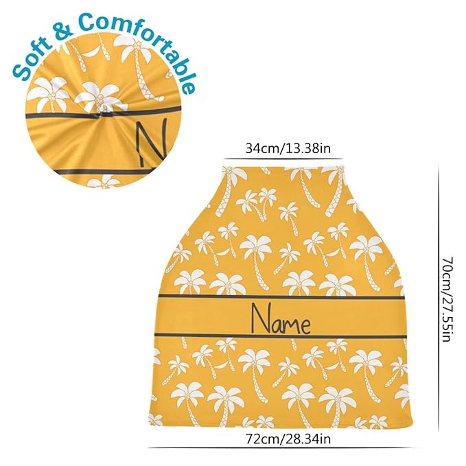 Personalized Baby Name Car Seat Cover for Boys Girls Newborn, Custom Baby Carseat Canopy, Multiuse Nursing Covers, Infant Summer Stroller Cover, Breastfeeding Scarf, Coconut Tree