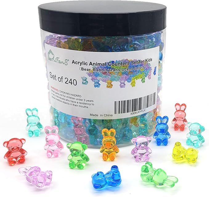 Counting Bears and Bunnies,240 Pieces Counter Toys for Kids - Fun Educational Math Manipulatives with Storage Box for Counting & Learning