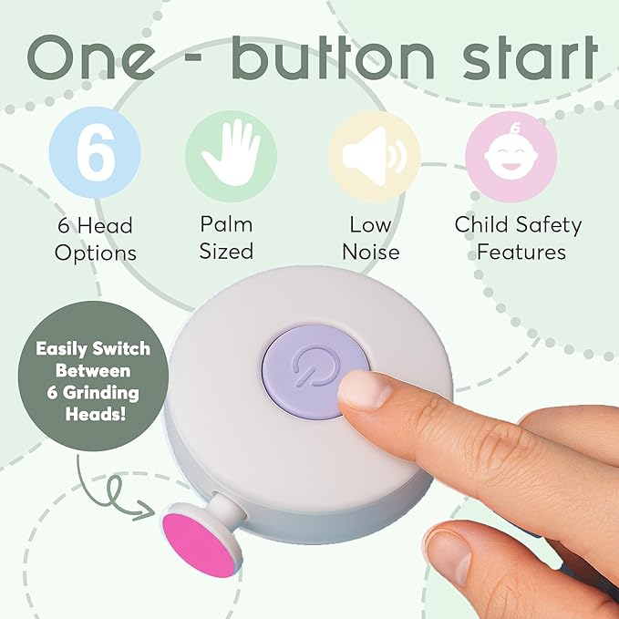 Elan Baby Electric Nail Trimmer, Baby Nail File, Safe + Easy Baby Nail File for Newborns, Infants & Toddlers, 6 Grinding Heads, Gentle Nail Care
