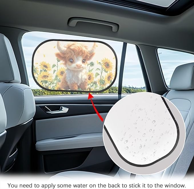 Bulopur Lovely Highland Cow Car Window Covers 2 Pack Car Window Shades UV Protection Breathable Side Window Screens Sun Protection and Sun Shade Blocker Universal Car Sun Shades