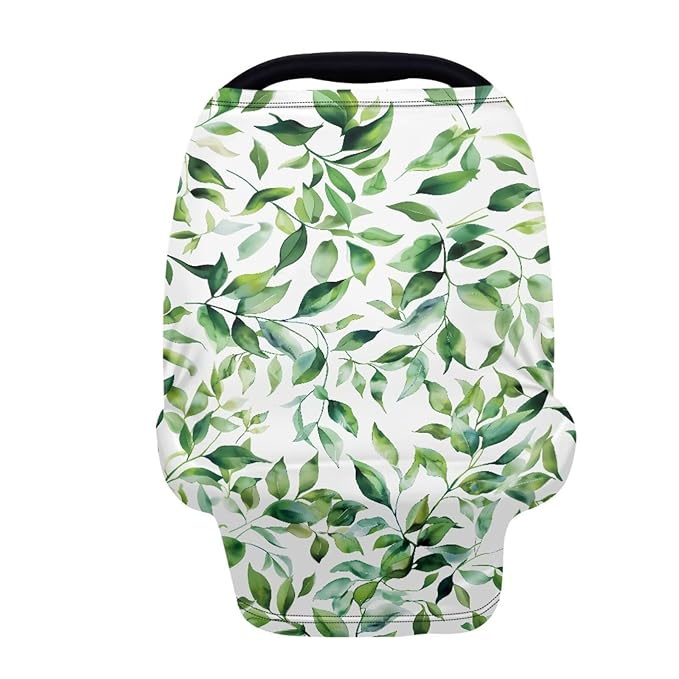 LedBack Green Leaf Stretchy Car Seat Cover for Babies,Nursing Cover Breastfeeding Cover,Soft Breathable Baby Carseat Canopy Nursing Breastfeeding Cover