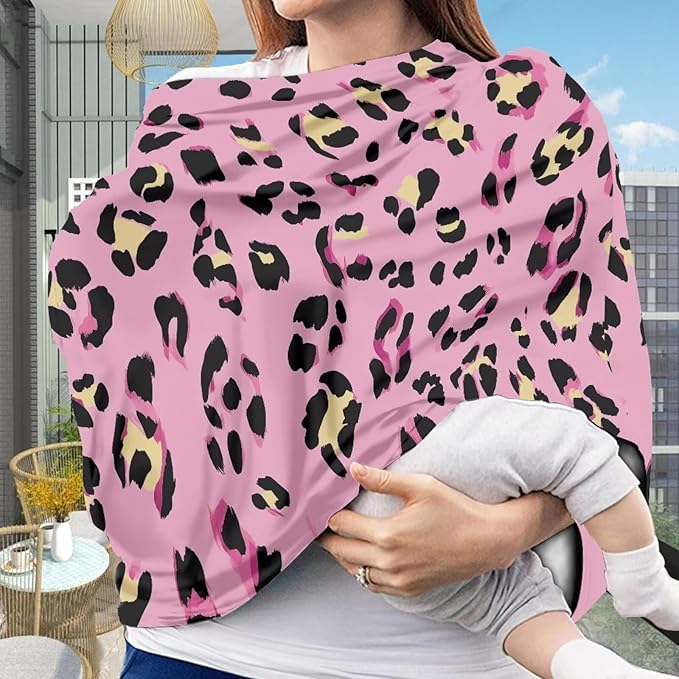 Forchrinse Pink Leopard Print Car Seat Cover for Baby Soft Stretchy Breastfeeding Nursing Cover Multi Use Cover for Shopping Cart/High Chair/Stroller