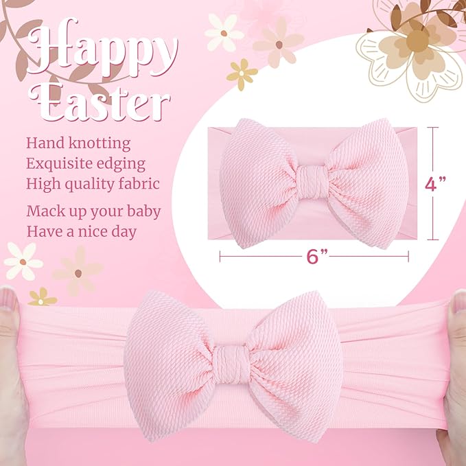 6” Easter Baby Hair Bows Easter Bunny Ears Bows for Girls Newborn Chocolate Rabbit Ears Hairbands Nylon Bows Headbands Easter Hair Accessories Pink