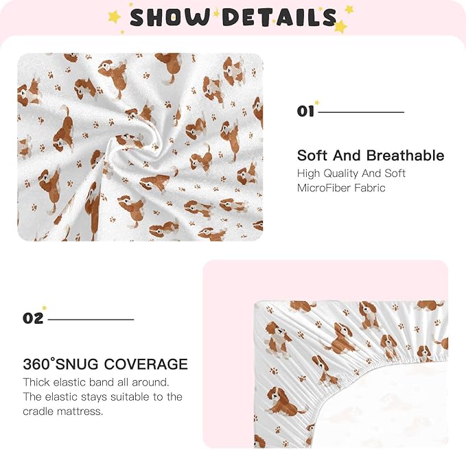 Baby Crib Sheet Cavalier King Charles Spaniel Dog Crib Mattress for Boys and Girls Playard Sheet Soft Breathable Fitted Baby Mattress Cover 52x28in