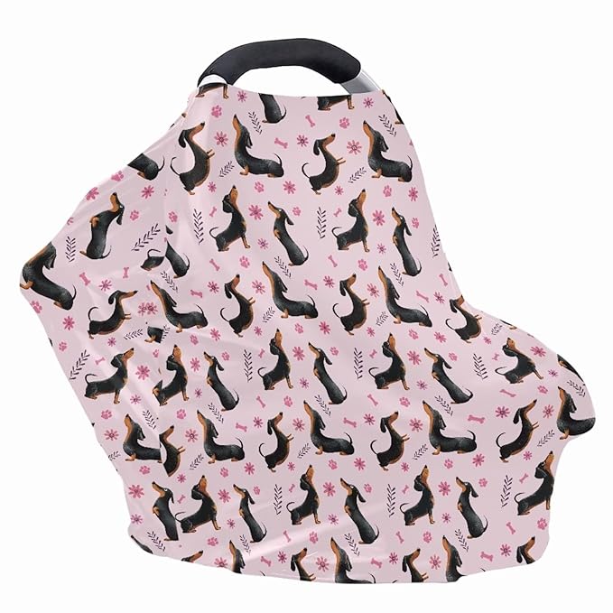 AFPANQZ Dachshund Floral Design Nursing Covers for Newborns Baby Car Seat Covers for Baby Girls, All Season Baby Carseat Canopy Cover Ups Breastfeeding Scarves Breathable Baby Shower s