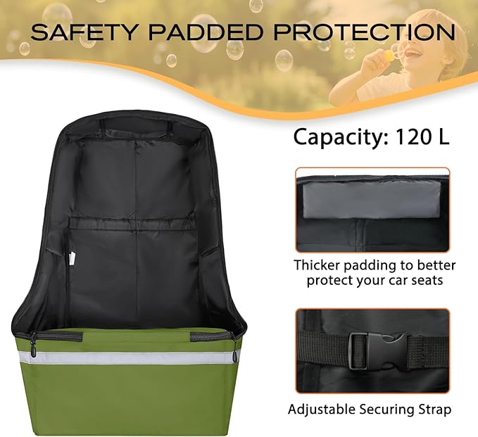 LARIPOP Car Seat Travel Bag for Airplane, Universal Gate Check Car Seat Bag, Padded Backpack with Waist Belt, Reflective Strips & Protective Feet, Fits Infant Convertible Booster Seats, Green