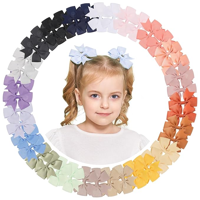 YLEN YHXX 40PCS Hair Bows for Girls 3 Inch Toddler Hair Clips Grosgrain Ribbon Pinwheel Hair Bow with Alligator Clip Handmade Hair Accessories for Girls Toddlers Teens
