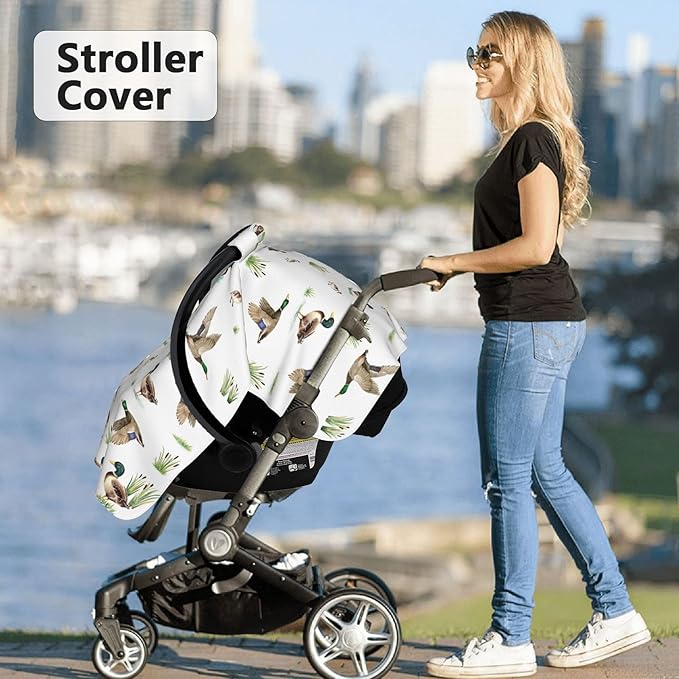 Mallard Duck Carseat Covers Baby, Winter Carseat Cover for Baby, Minky Baby Car Seat Cover for Boy & Girl, Peekaboo Opening Car Seat Canopy for Newborn, Multi Use Mom Nursing Cover, Mallard Duck