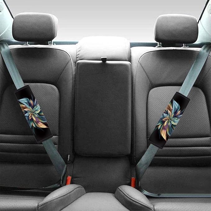 Biyejit Art Flowers 2pcs Car Safety Belt Cover Novelty Seatbelt Protector Soft and Comfort Seat Belt Pads for Women Men Kids for Car Decorations