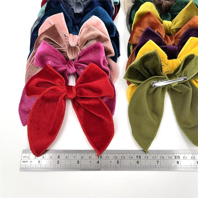 Pack of 24 Velvet Fable Bow Hair Clips for Women, Toddlers, and Kids - Alligator Hair Clips Hair Accessories (Velvet)