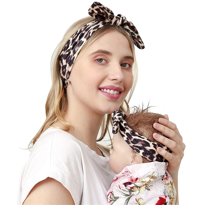 Mom and Baby Headbands Leopard Headwraps Infants Hair Bands(F13) (A-Leopard Headwraps)