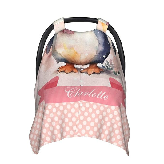 Personalized Winter Carseat Cover for Baby Custom Name Car Seat Canopy for Newborn Baby Boys Girls 2 in 1 Mom Nursing Breastfeeding Covers Penguin Minky Baby Carrier Stroller Covers
