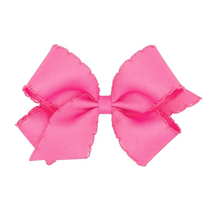 Wee Ones Girls' Classic Grosgrain Moonstitch Edge Hair Bow, No-Slip Hair Clip, Handmade, Hot Pink, Medium
