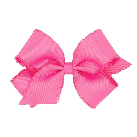 Wee Ones Girls' Classic Grosgrain Moonstitch Edge Hair Bow, No-Slip Hair Clip, Handmade, Hot Pink, Medium