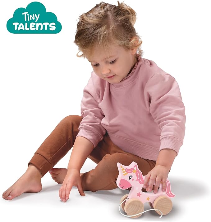 SES Creative 13137 - Push and Pull 2 in 1 Wooden Unicorn, Real Wood, Modern Design, Made for Children 18 Months and Older