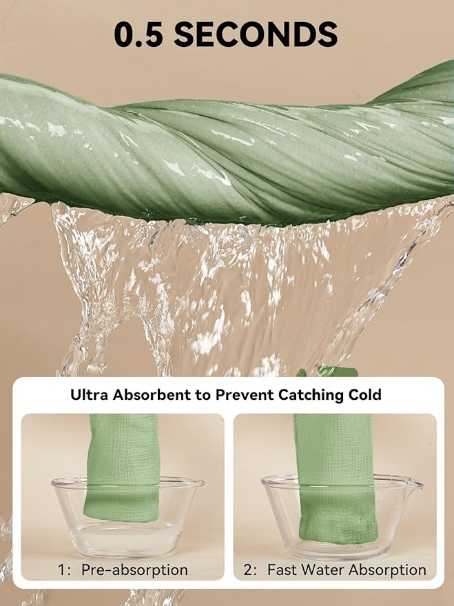 TILLYOU Muslin Hooded Baby Towels for Newborn 2 Pack, 32x32Inch Soft Baby Bath Towel Highly Absorbent for Newborn and Infant, Essential for Newborn Care, Forest Green and Light Green