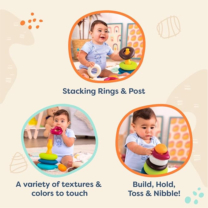 B. toys – Stacking Rings – Textured Ring Stacker for Babies – Early Development Toys – 100% Non – Toxic – Fun & Educational – Great for Dexterity & Cognitive Skills