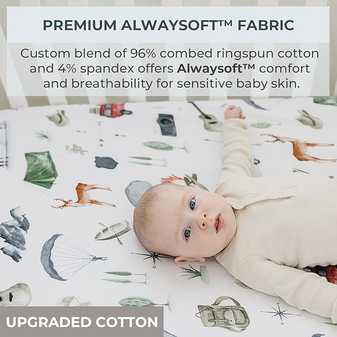 Pobibaby - 2 Pack Premium Fitted Baby Boy Crib Sheets for Standard Crib Mattress - Ultra-Soft Cotton Blend, Safe and Snug, and Stylish Woodland Sheet (Explore)