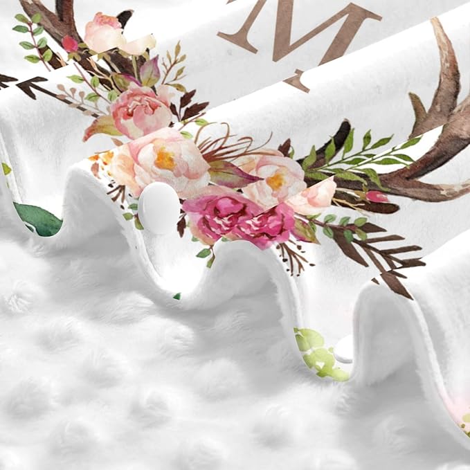 Personalized Baby Car Seat Canopy for Babies, Custom Name Car Seat Covers for Baby Girl, Antlers Deer Opening Minky Nursing Breastfeeding Cover for Infant, Carseat Canopies for Newborn