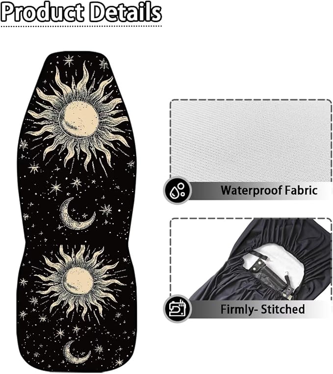 Gothic Sun Car Seat Covers Anti Slip Car Seat Covers Front Seats Only Easy to Install and Clean Removable Automotive Accessories Universal Fit for Most Vehicle