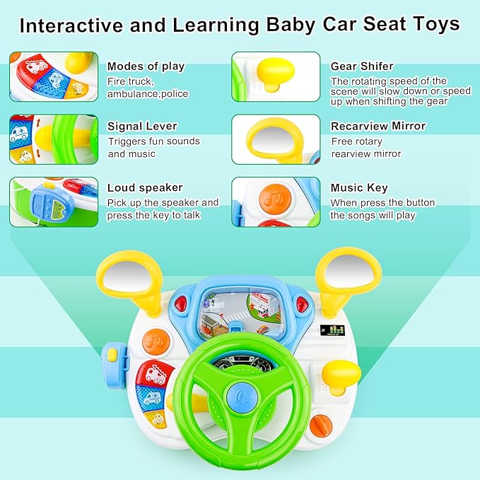 Love&Mini Steering Wheel Toys for Girls Boys - Baby Car Toys with Light and Music, Simulation Driving Learning Educational Toy for 12M+ Year Old Boys Girls Birthday and Xmas Gifts