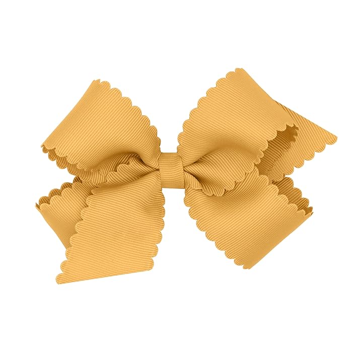 Wee Ones Girls' Classic Grosgrain Hair Bow with Scalloped Edges, No-Slip Hair Clip, Handmade, Old Gold, Medium