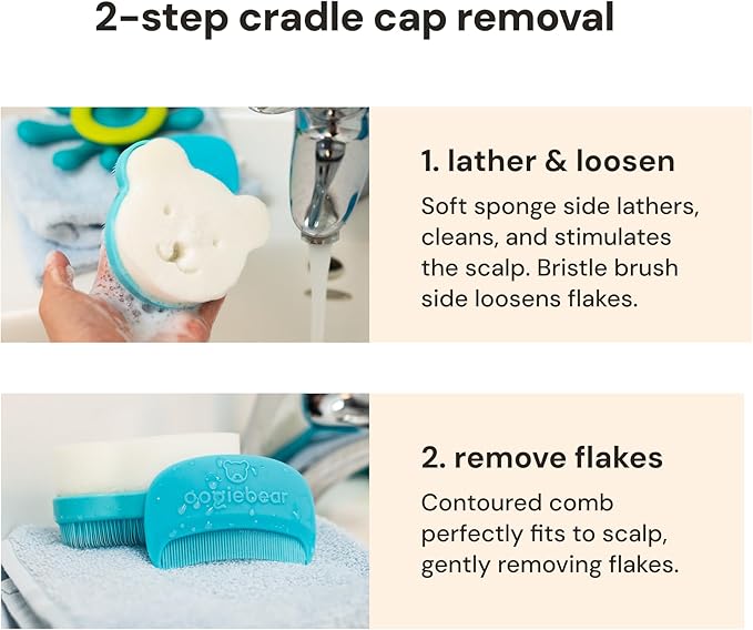 oogiebear Cradle Cap Brush Kit Includes 2 Additional Replacement Sponges – Gentle and Safe Scalp Massage Care with Sponge, Brush, and Comb for Newborns and Babies