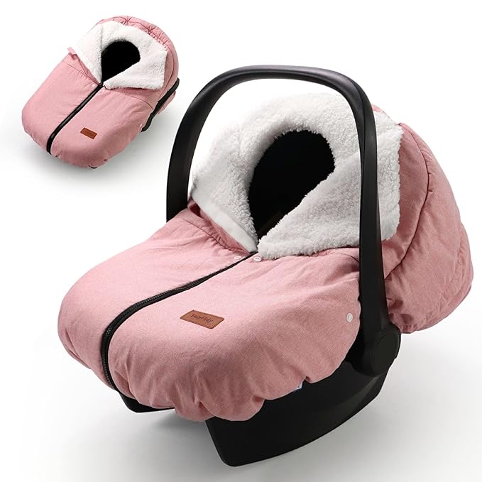 TinlyFinly Winter Car Seat Cover for Baby Car Seat and Stroller, Cold Weather Infant Carseat Canopy, Waterproof and Easy Access, Protect Baby Boys Girls from Cold Wind (Pink)