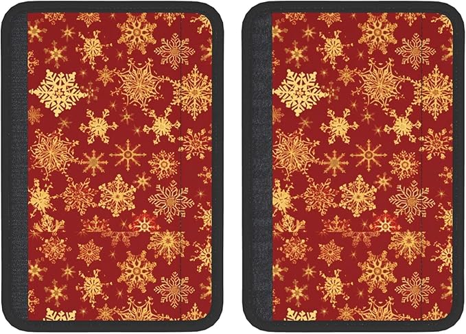 Auto Seat Belt Pads Christmas Golden Snowflake Sweat Absorption Shoulder Strap Cover, Pack of 2, for Womens Mens Adults