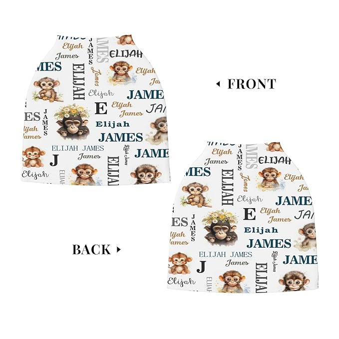 Personalized Car Seat Covers for Babies with Name – Multi-use Breastfeeding Cover Custom Monkey Carseat Canopy Cover, Infant Stroller Covers for Boys and Girls