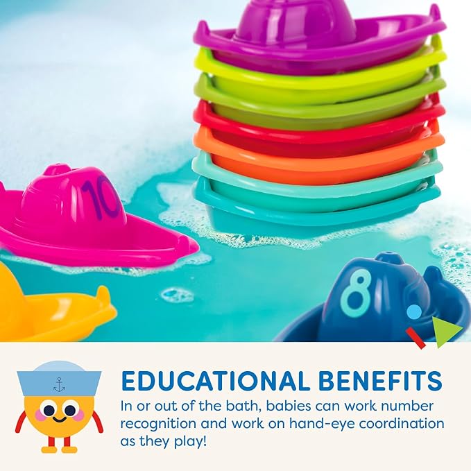 Battat – 10 Stackin' Bath Boats – Numbered & Stackable Bathtime – Floating Toys for The Bath, Pool, Beach – Educational Toys – 6+ Months