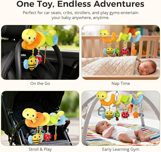 Car Seat Toys for Baby – Colorful Carseat Toys Hanging with Plush Teether & Rattles, Soft Sensory Car Seat Toy and Stroller Toys Set, Baby Car Seat Toy to Entertain and Soothe on The Go