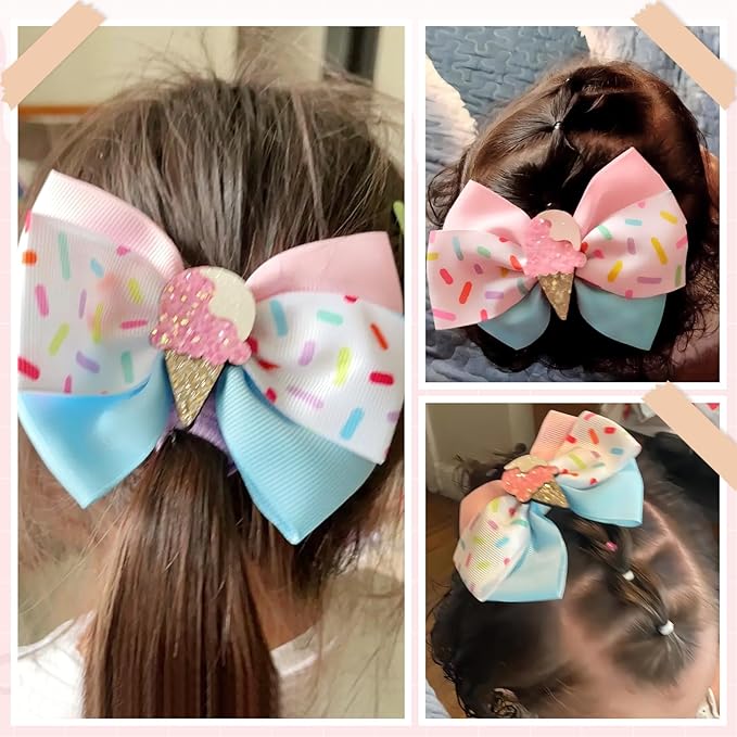 2 Pcs Baby Girl Hair Clips Ice Creams Bow Clips Cute Snap Barrette Thick Thin Hair Accessories for Little Girls Kids Teens Women (Blue)
