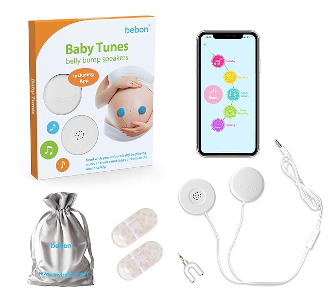 Baby-Bump Headphones – Plays and Shares Music, Sound and Voices to the Womb – Premium Baby Bump Speaker System – Including bebon Tunes APP (iOS and Android) (_White)