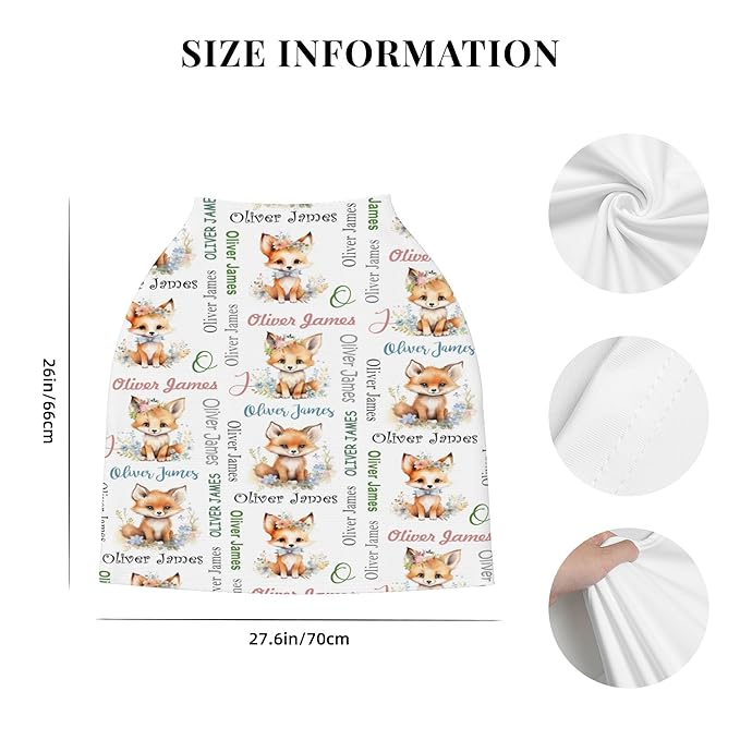 Personalized Baby Car Seat Covers for Babies, Custom Fox Nursing Breastfeeding Carseat Canopy with Name, Infant Stroller Covers for Newborn Girls Boys, Breathable Carseat Cover