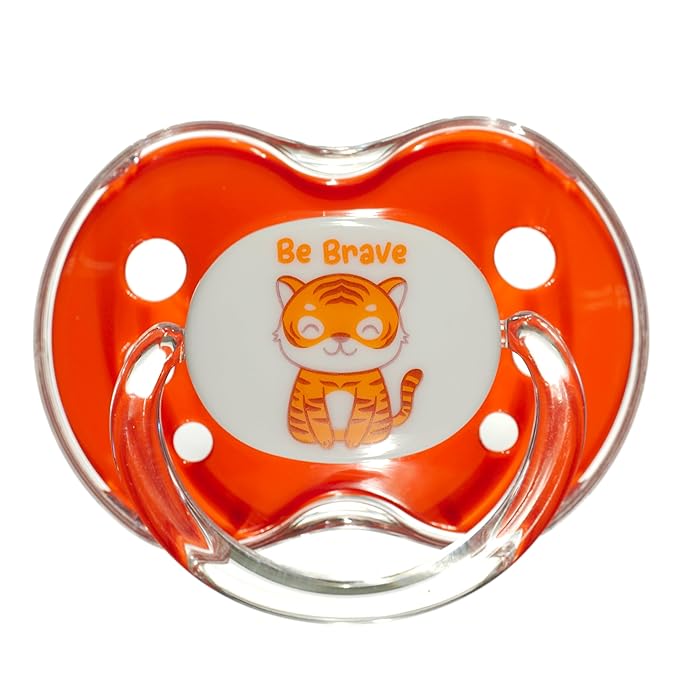 Playtex Baby Binky Orthodontic Pacifier with Snap-On Cover, Air Comfort Shield, Medical Grade Silicone, Up to 6 Months, Blue & Orange (2 Count)