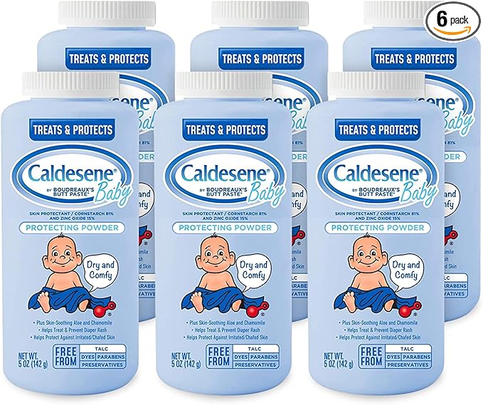 Caldesene Dry & Comfy Baby Powder with Zinc Oxide & Cornstarch, Free from Talc & Preservatives, 5 Oz., Pack of 6