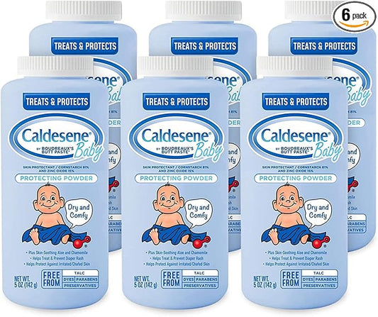 Caldesene Dry & Comfy Baby Powder with Zinc Oxide & Cornstarch, Free from Talc & Preservatives, 5 Oz., Pack of 6