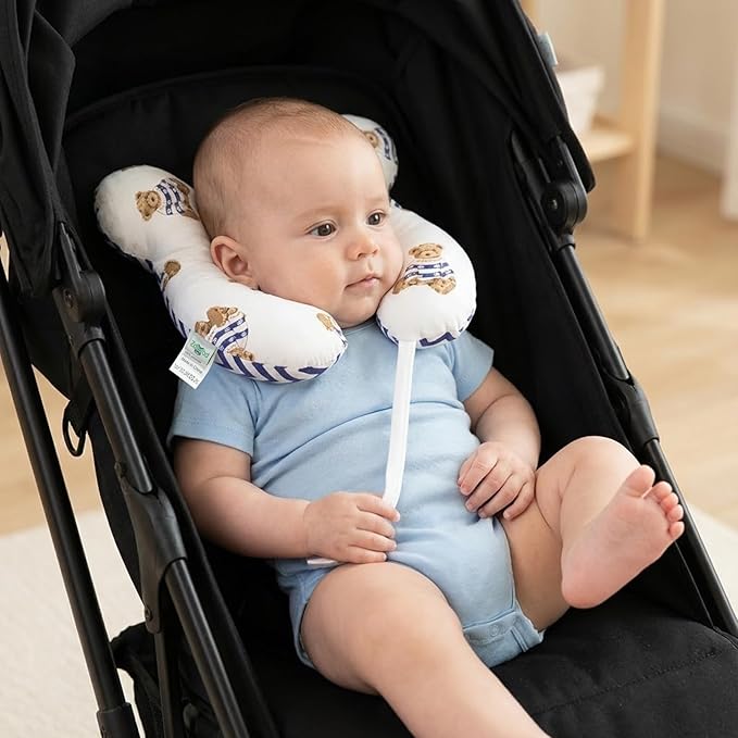 Baby Neck Pillow, U-Shape Pillow for Car Seat, Stroller and Pushchair, Lightweight Baby Travel Accessory (Little Bear)