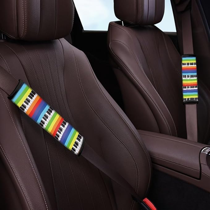 AFPANQZ 2-Pack Car Seat Belt Pads Covers Piano Rainbow Stripe Design Shoulder Straps Pad Cushion Safety Seatbelt Pillow Cover for Adults Comfortable Driving Adjustable Universal