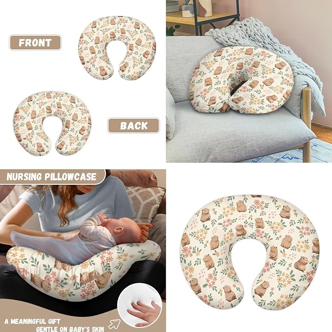 Capybara Flower Baby Car Seat Cover + U Shaped Pillow Case Cover Infant Carseat Canopy Stretchy Multi-use Nursing Covers for Stroller/High Chair/Shopping Cart/Canopies