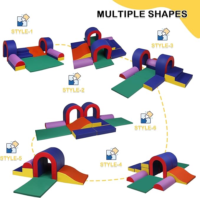 TODEFULL 10 Piece Foam Climbing Blocks, Soft Climbing Toys for Toddlers, Lightweight Baby Climbing Gym, Indoor Baby Activity Play Set for Crawling Climbing and Sliding