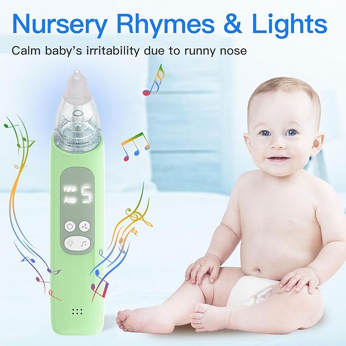 X-Bosak Baby Nasal Aspirator, Electric Nose Sucker with 5 Levels Suction, Soothing Light & Nursery Rhymes (Green)
