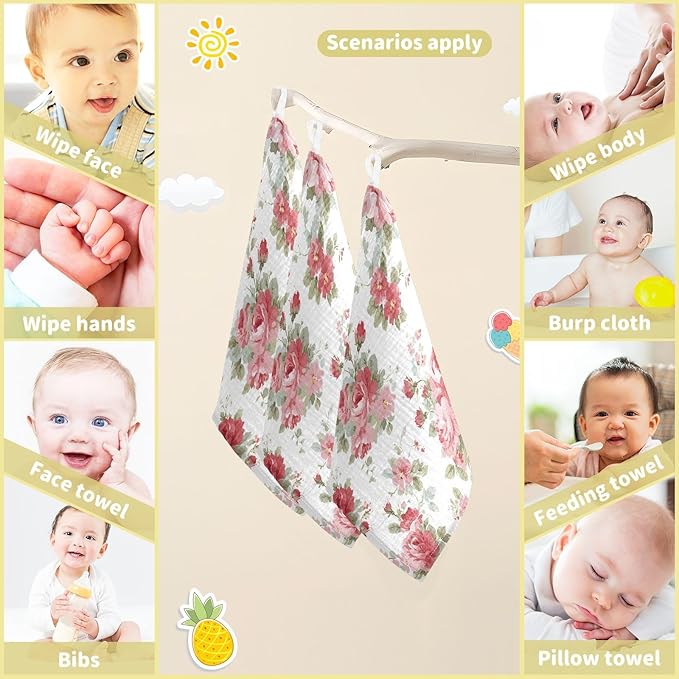 Bolaz Washcloths Set Bathroom Kitchen Wash Cloths Face Towels Wipes Cherry Blossoms Decorative 12x12 Inch 5 Pack