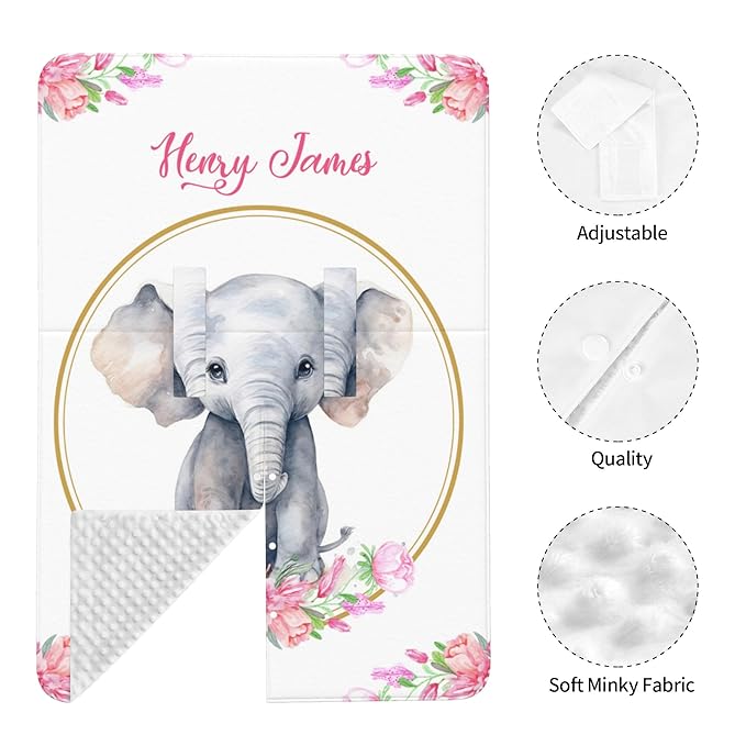 Personalized Baby Car Seat Canopy with Name Custom Minky Elephant Car Seat Covers Nursing Cover for Breastfeeding Multi-Use Cover Infant Carrier Carseat Winter Cover for Newborn Girls Boys