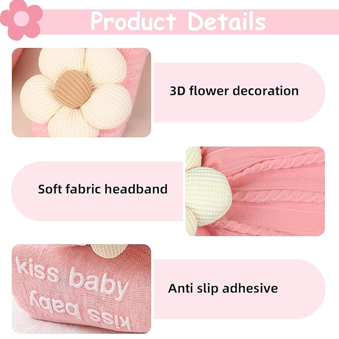 MIUXUESO Baby Girls Headbands and Socks Newborn Flower Hairbands Non-Slip Grips Socks Nylon Hair Accessories Infants and Toddlers (Beige, 6-12 Months)