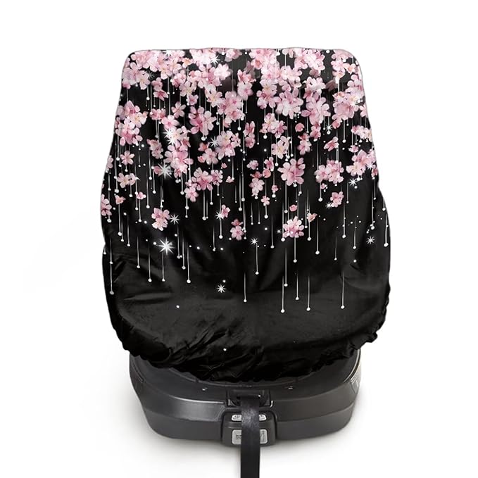 Baby Car Seat Sun Shade Cover, Infant Auto Seats Heat Protector Keeps Baby's Carseat at Cooler Temperature, Blocks Out Heat & Sun UV Covers, Universal Baby Travel Accessories, Cherry Blossom