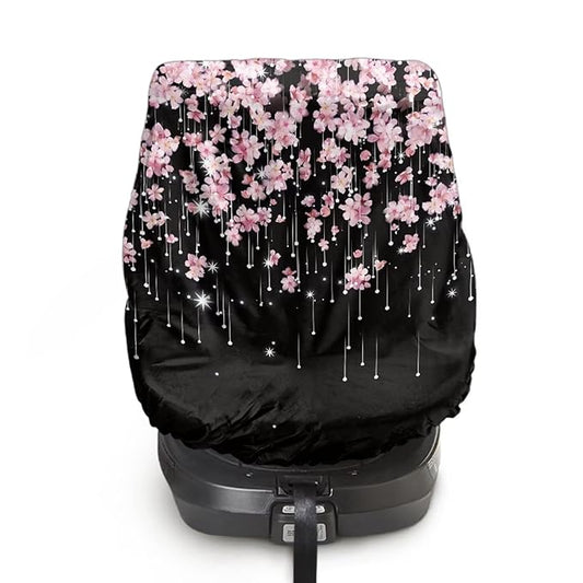 Baby Car Seat Sun Shade Cover, Infant Auto Seats Heat Protector Keeps Baby's Carseat at Cooler Temperature, Blocks Out Heat & Sun UV Covers, Universal Baby Travel Accessories, Cherry Blossom